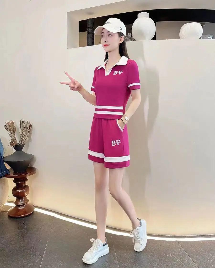 Leisure Sportswear Set for Spring and Summer New Korean Version Loose Fitting Short Sleeved Fashion and Age Reducing Two-piece