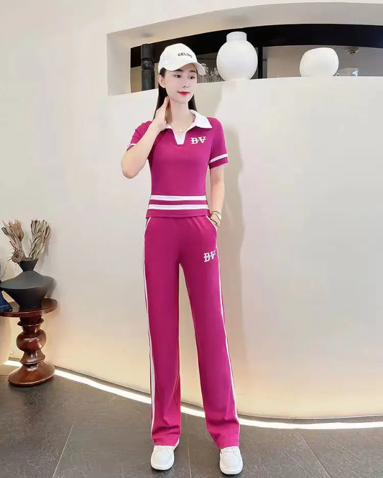 Leisure Sportswear Set for Spring and Summer New Korean Version Loose Fitting Short Sleeved Fashion and Age Reducing Two-piece