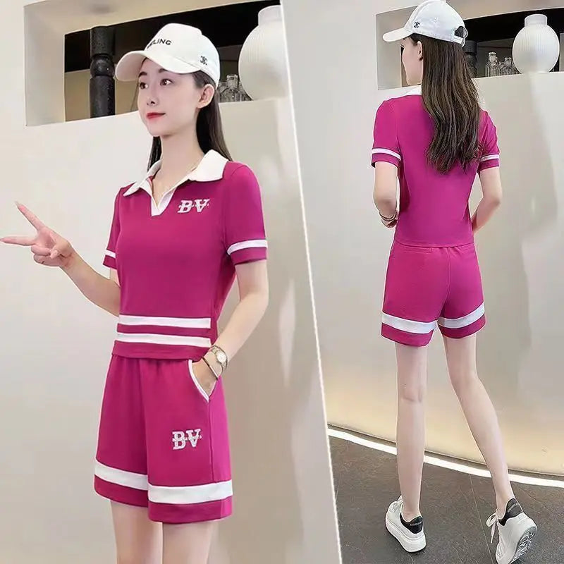 Leisure Sportswear Set for Spring and Summer New Korean Version Loose Fitting Short Sleeved Fashion and Age Reducing Two-piece