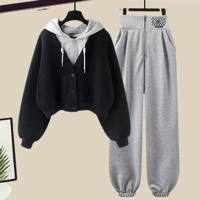 2023 Winter Patchwork Hoodie Jacket Personalized Leggings Two-piece Elegant Women's Pants Set Tracksuit Outfits