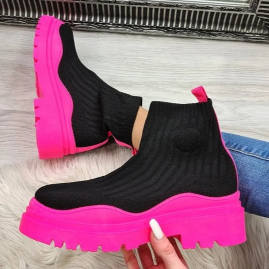 Women's Socks Shoes 2024 Spring Autumn New Fashion Breathable Casual Wedges Platform Ankle Boots Zapatos De Mujer Goth Boots