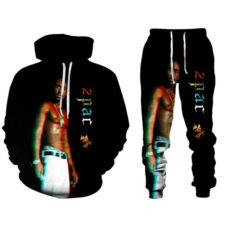 Rap Singer 2 PAC Tupac 3D Printed Hoodie Suit Men Sweatshirts Sweatpants Casual Fashion Two Piece Tracksuit Set Men's Clothing