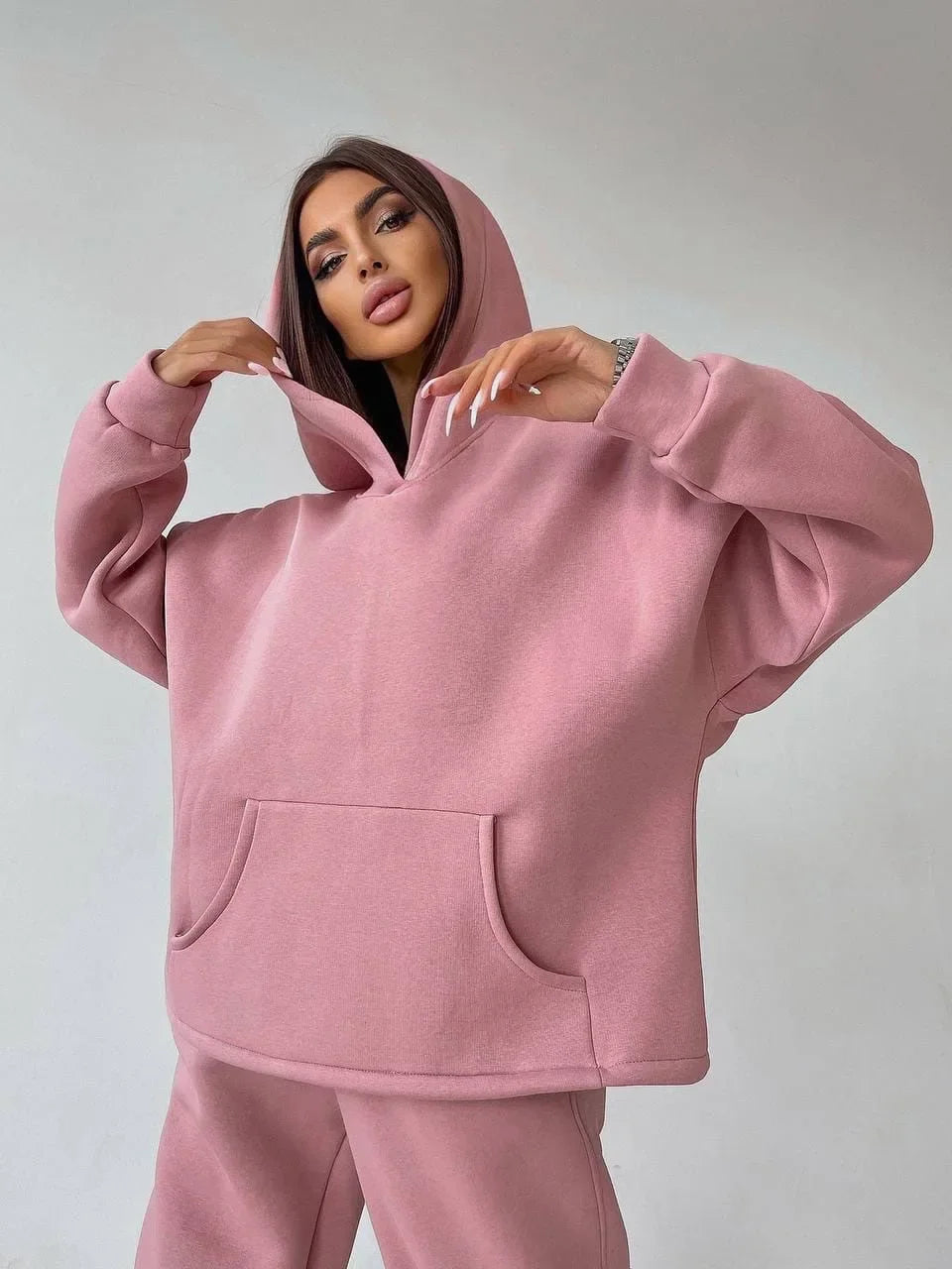 Casual Sport Tracksuit Women Hooded Two Pieces Set Sweatshirts Pullover Hoodies Pockets Pants Suit Trousers Outfits Autumn 2023