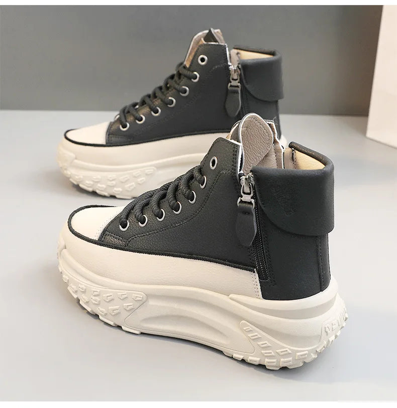 Women Boots High Top Winter Plush 2024 New Round Toe Thick Sole Height Increasing Lace Up Zipper Platform Casual Shoe Warm Boots