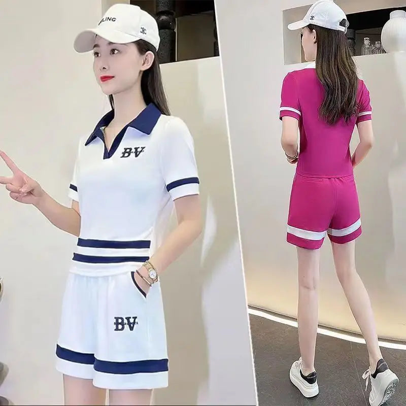 Leisure Sportswear Set for Spring and Summer New Korean Version Loose Fitting Short Sleeved Fashion and Age Reducing Two-piece