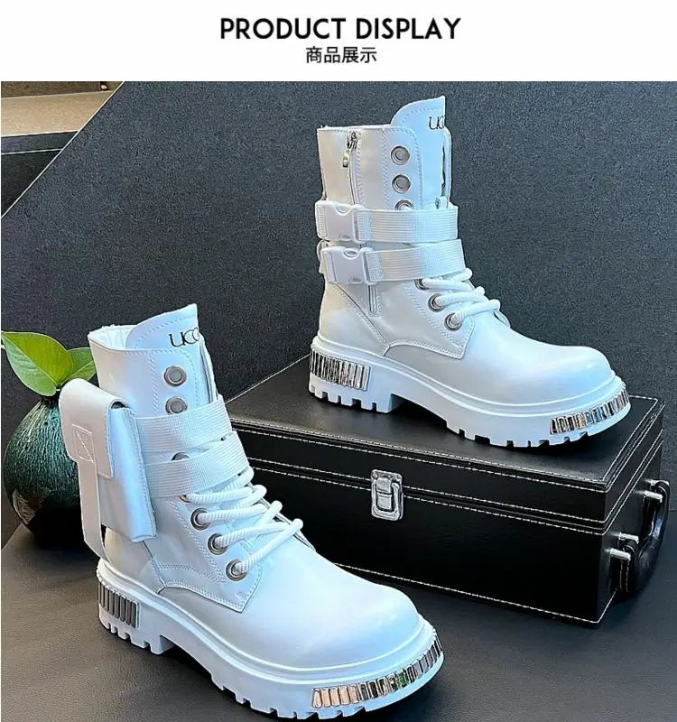 White High-Top Shoes Men's Autumn and Winter Fashion Trend Cowboy Boot British Style Height Increasing Leather Short Boots