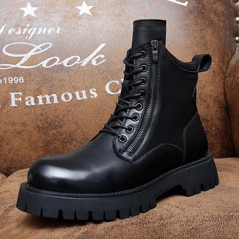 Men's Boots New Genuine Leather Outdoor Boots Thick Bottom All-Match Italian Designer Men Dress shoes Luxury Motorcycle Boots