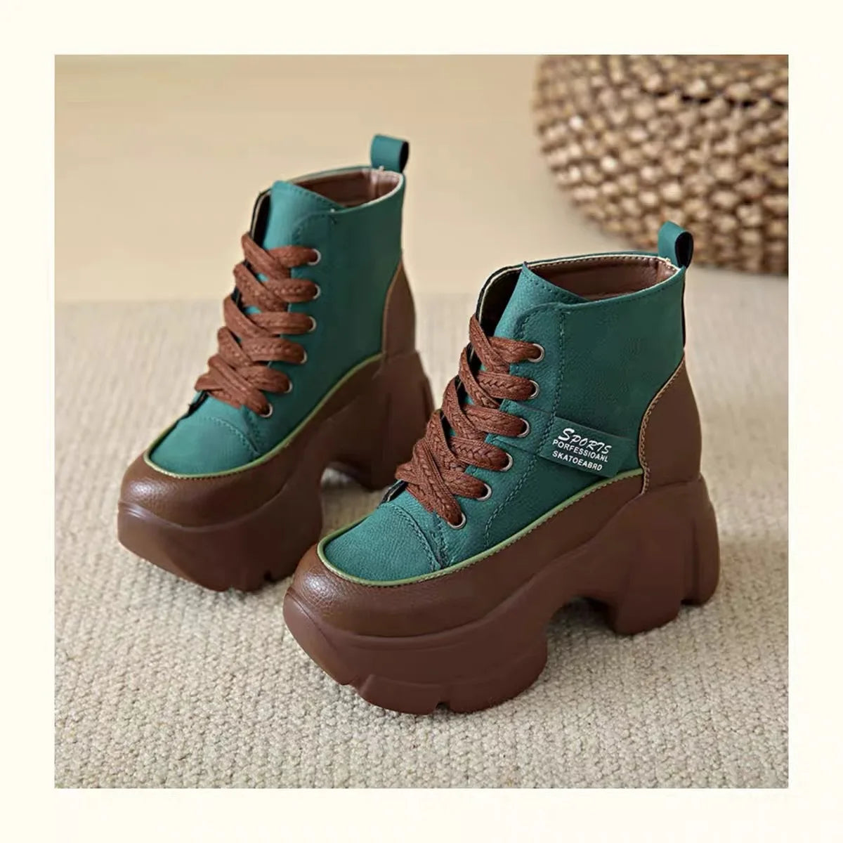 Women's Shoes on Sale High Quality Lace Up Women Boots Winter Round Toe Mixed Colors Short Barrel Platform Increase Height Boots