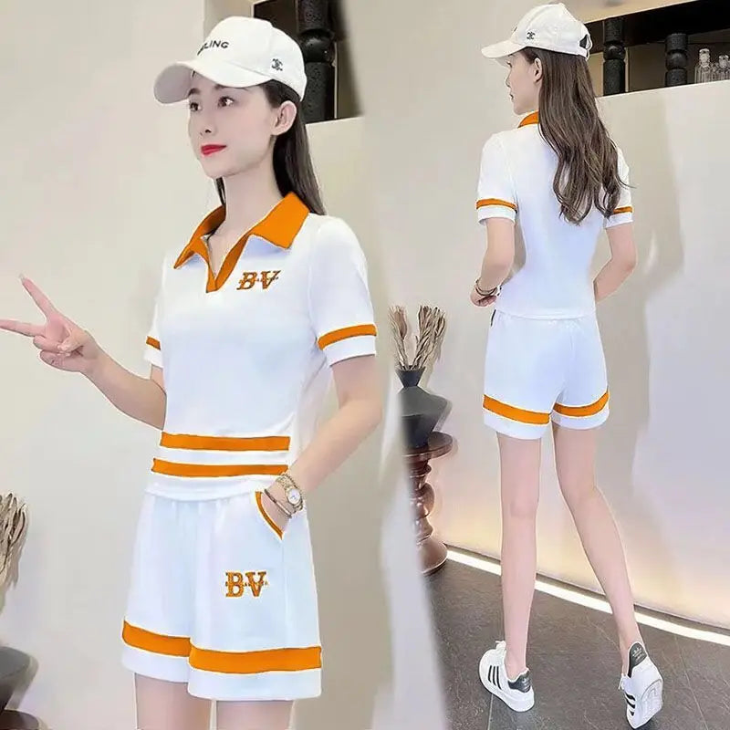 Leisure Sportswear Set for Spring and Summer New Korean Version Loose Fitting Short Sleeved Fashion and Age Reducing Two-piece