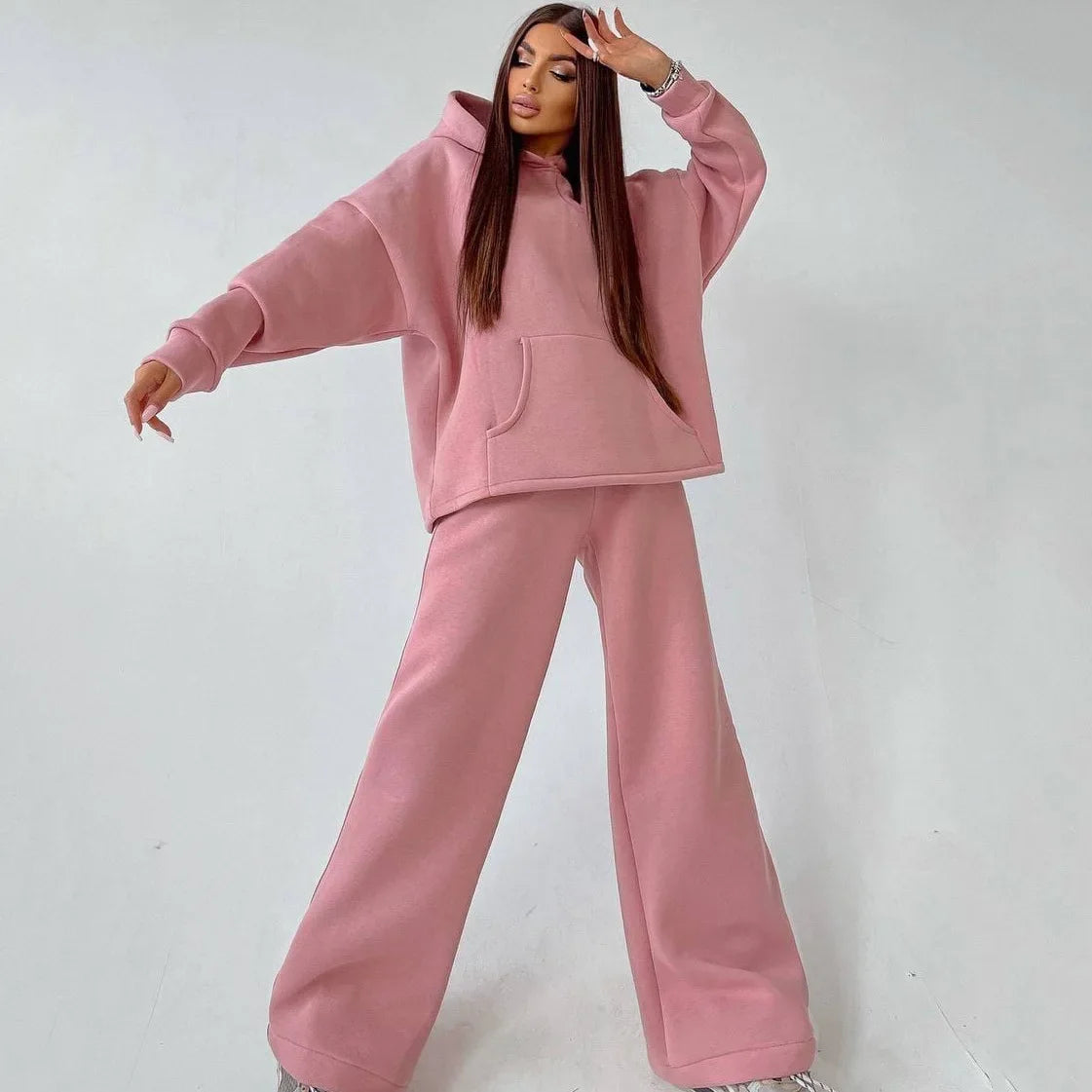 Casual Sport Tracksuit Women Hooded Two Pieces Set Sweatshirts Pullover Hoodies Pockets Pants Suit Trousers Outfits Autumn 2023