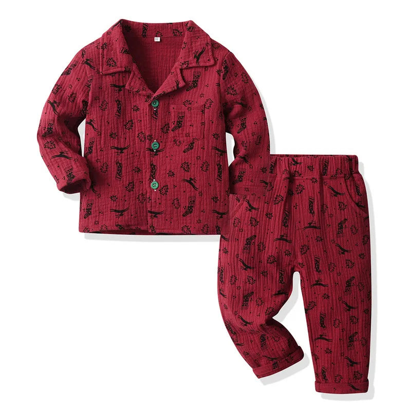 children's pajamas men and girls long sleeve cotton cardigan spring and autumn Christmas printed new home wear two-piece set