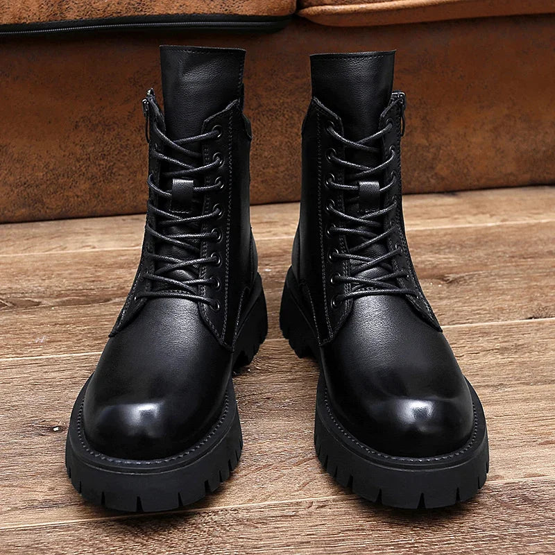 Men's Boots New Genuine Leather Outdoor Boots Thick Bottom All-Match Italian Designer Men Dress shoes Luxury Motorcycle Boots