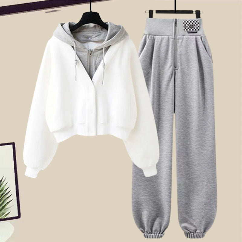 2023 Winter Patchwork Hoodie Jacket Personalized Leggings Two-piece Elegant Women's Pants Set Tracksuit Outfits