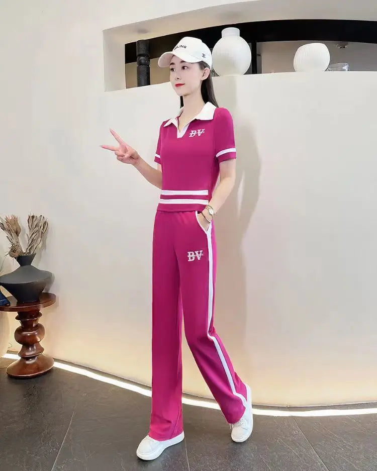 Leisure Sportswear Set for Spring and Summer New Korean Version Loose Fitting Short Sleeved Fashion and Age Reducing Two-piece