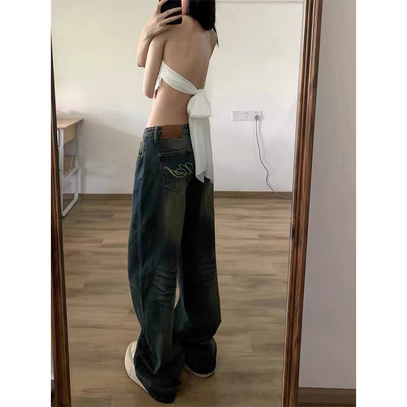 Plus Size Vintage Jeans Women's High Waist Baggy Straight Trousers